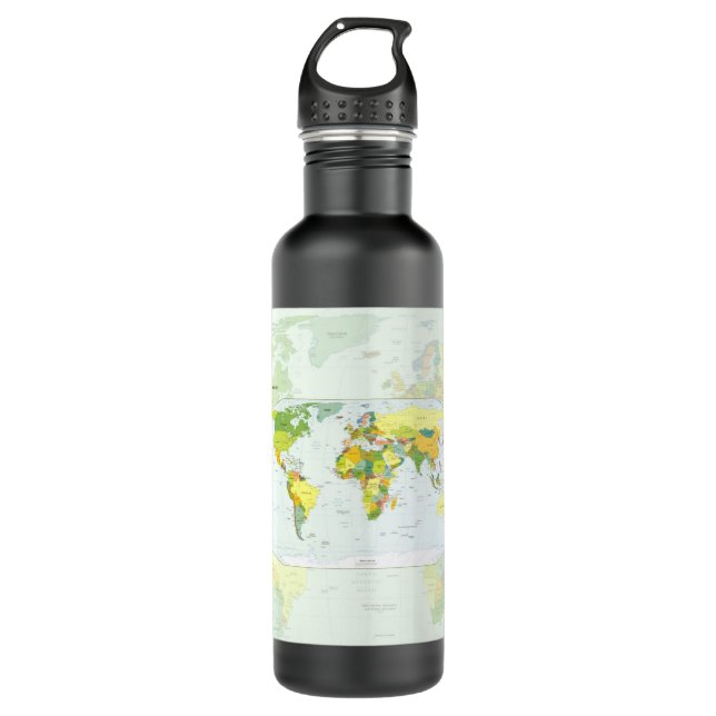 World Map Globe Country Atlas Water Bottle (Front)