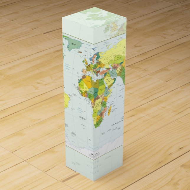 World Map Globe Country Atlas Wine Box (Front)