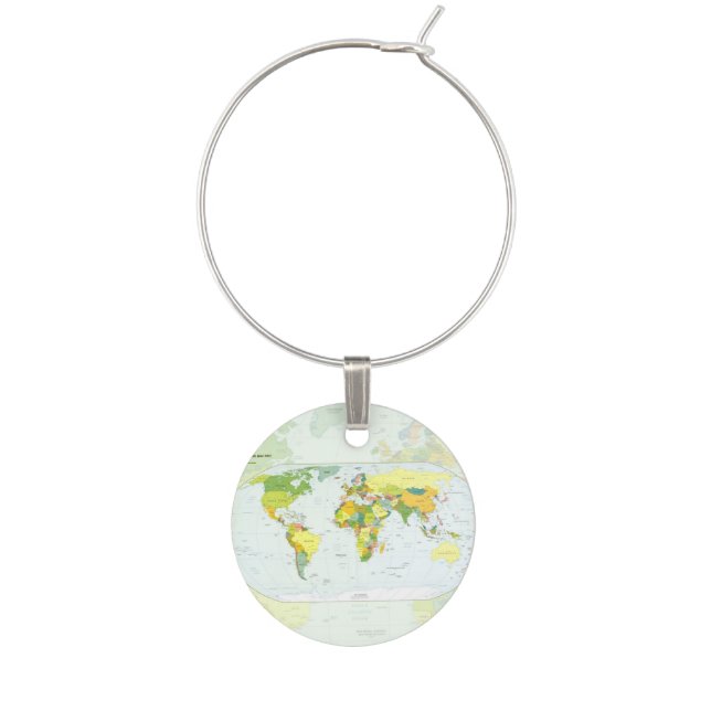 World Map Globe Country Atlas Wine Glass Charm (Front)
