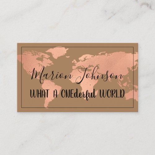 World Map Globe Map Travel Agency Copper Brown Business Card