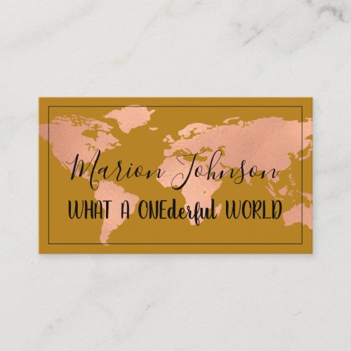 World Map Globe Map Travel Agency Copper Mustard Business Card
