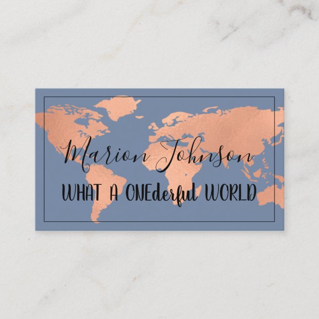 World Map Globe Map Travel Agency Copper Navy Business Card (Front)