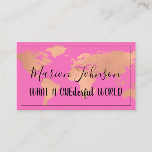 World Map Globe Map Travel Agency Copper Pink Business Card