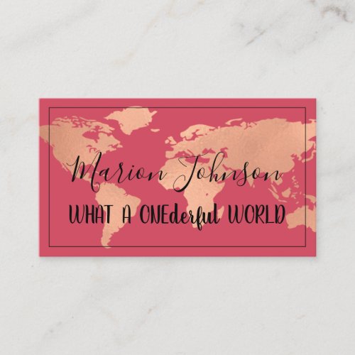 World Map Globe Map Travel Agency Copper Red Business Card