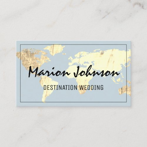 World Map Globe Map Travel Agency Gold Blue Business Card