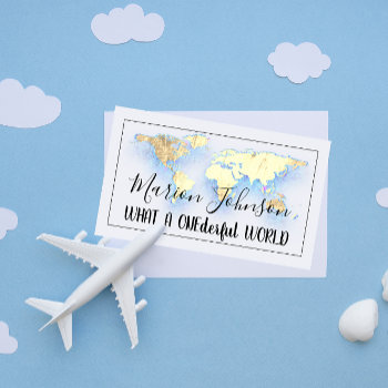 World Map Globe Map Travel Agency Gold Blue Logo Business Card by luxury_luxury at Zazzle