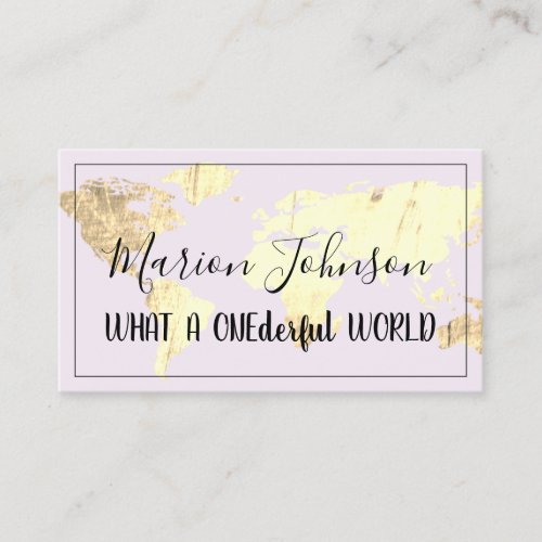 World Map Globe Map Travel Agency Gold Lilac Business Card