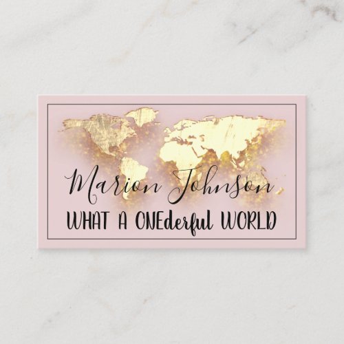 World Map Globe Map Travel Agency Gold Logo Blush Business Card