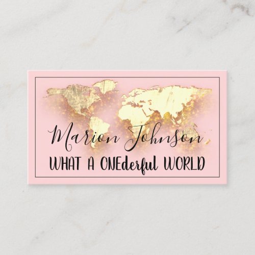 World Map Globe Map Travel Agency Gold Logo Pink Business Card