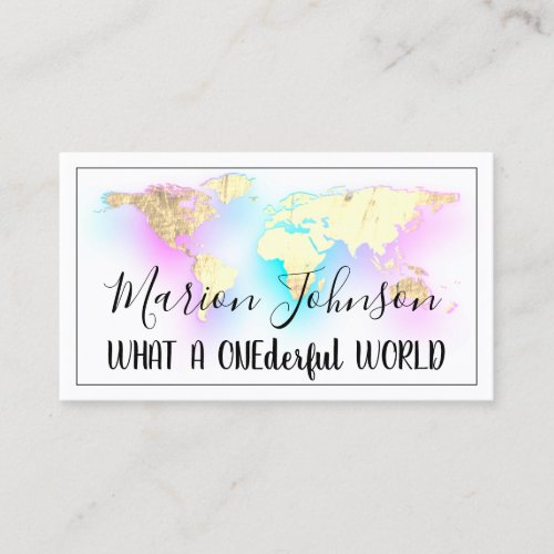 World Map Globe Map Travel Agency Gold Pink Logo  Business Card
