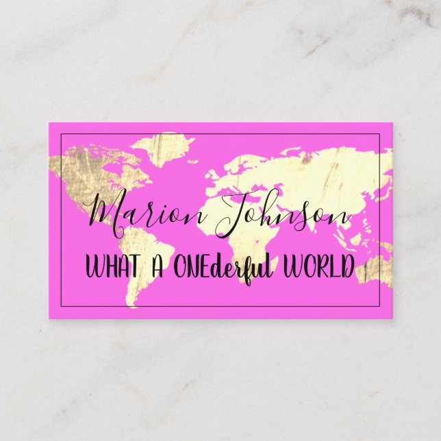 World Map Globe Map Travel Agency Gold Pinky Business Card (Front)