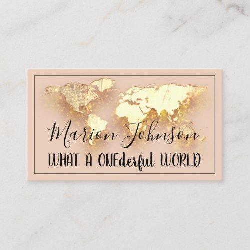 World Map Globe Map Travel Agency Gold QR Blush Business Card