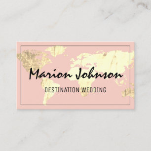 World Map Globe Map Travel Agency Gold Rose  Business Card