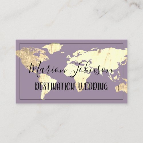 World Map Globe Map Travel Agency Gold Violet  Business Card
