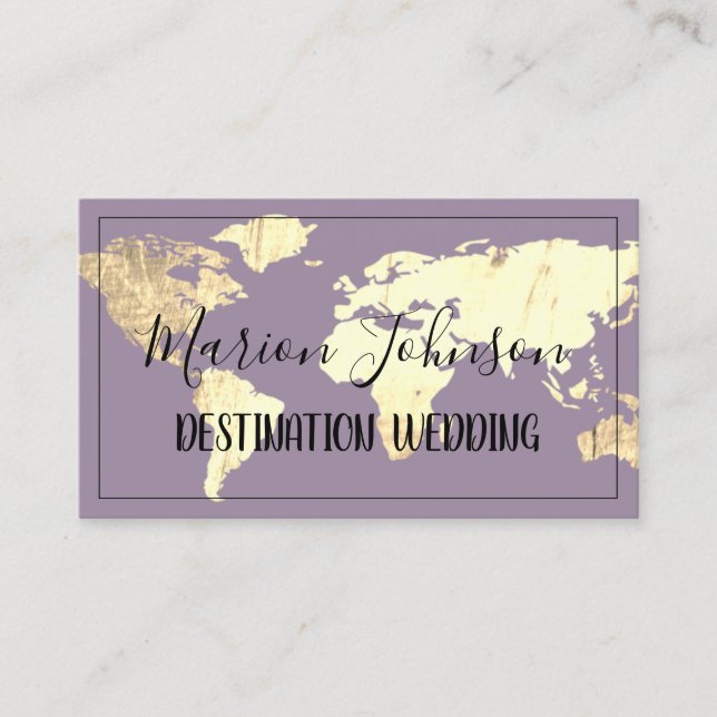 World Map Globe Map Travel Agency Gold Violet  Business Card (Front)
