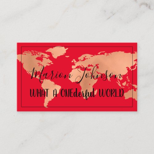 World Map Globe Map Travel Agency Red Cooper  Business Card