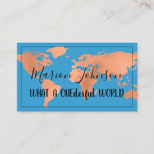 World Map Globe Map Travel Agency Rose Cooper Blue Business Card