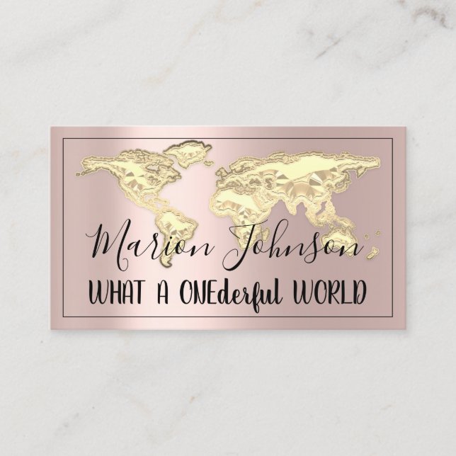 World Map Globe Map Travel Agency Rose Gold  Business Card (Front)