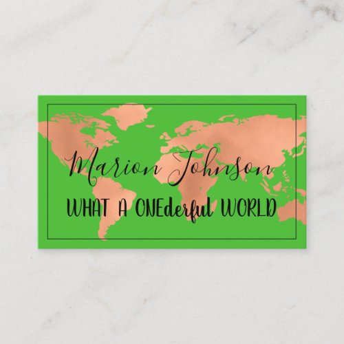 World Map Globe Map Travel Agency Rose Green Business Card