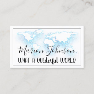World Map Globe Map Travel Agency White Logo Blue Business Card