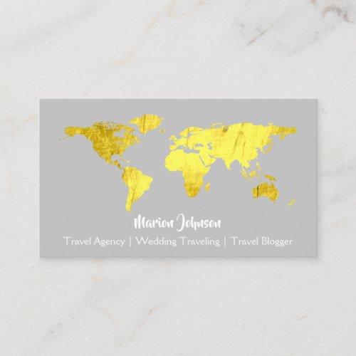 World Map Globe Map Traveling Logo Gray Gold Business Card
