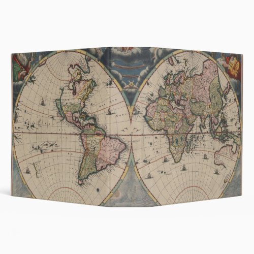 World Map Globe Travel Antique 3 Ring Binder