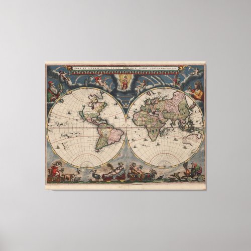 World Map Globe Travel Antique Canvas Print