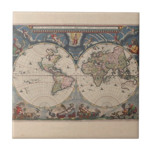 World Map Globe Travel Antique Ceramic Tile