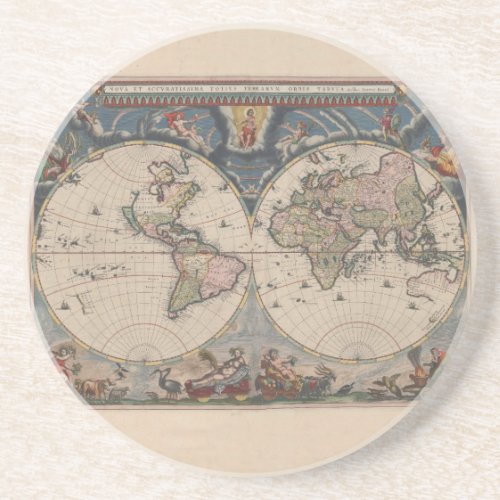 World Map Globe Travel Antique Coaster