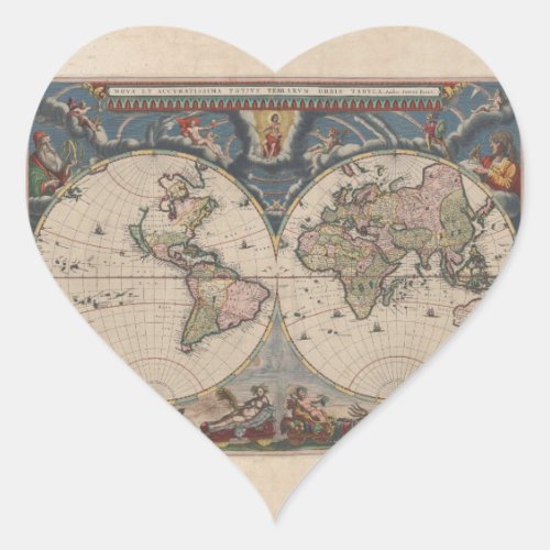 World Map Globe Travel Antique Heart Sticker