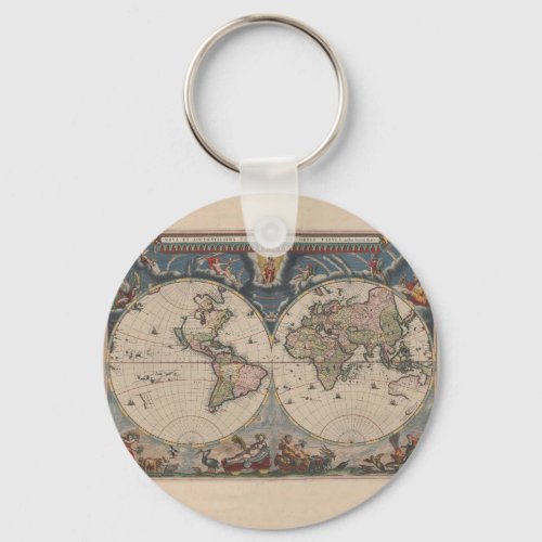 World Map Globe Travel Antique Keychain