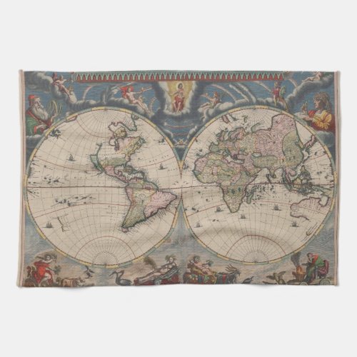 World Map Globe Travel Antique Kitchen Towel