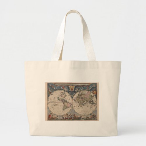 World Map Globe Travel Antique Large Tote Bag