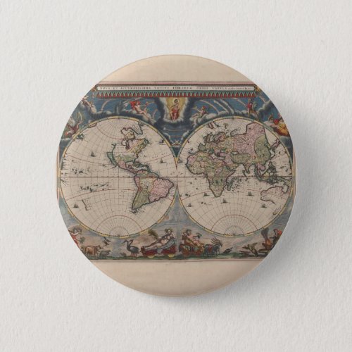 World Map Globe Travel Antique Pinback Button