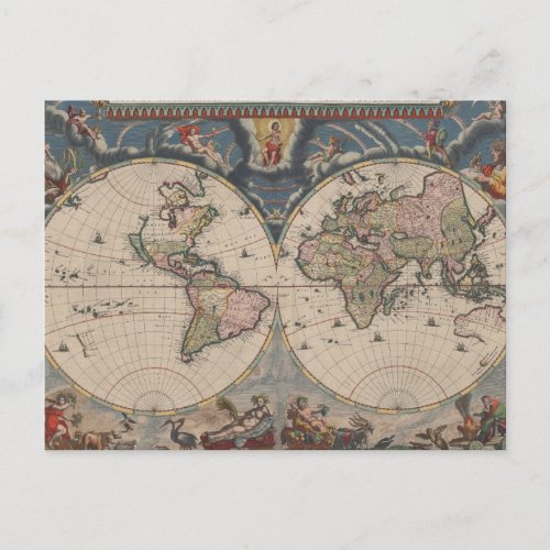 World Map Globe Travel Antique Postcard
