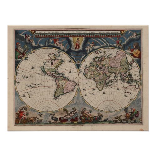 World Map Globe Travel Antique Poster