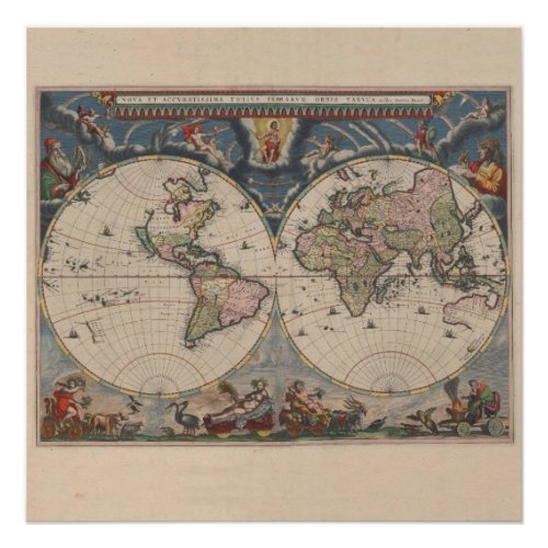 World Map Globe Travel Antique Poster