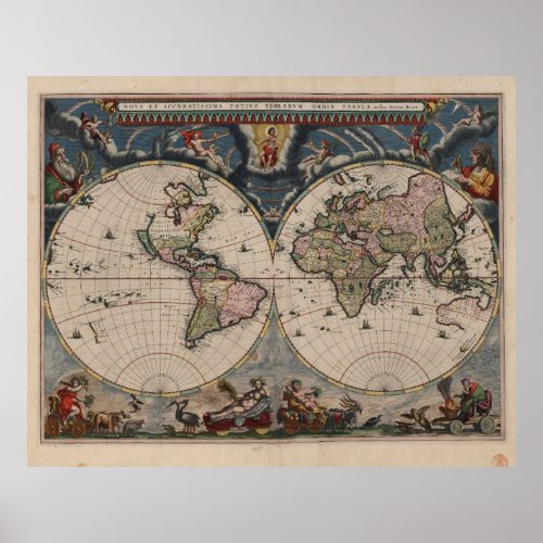 World Map Globe Travel Antique Poster