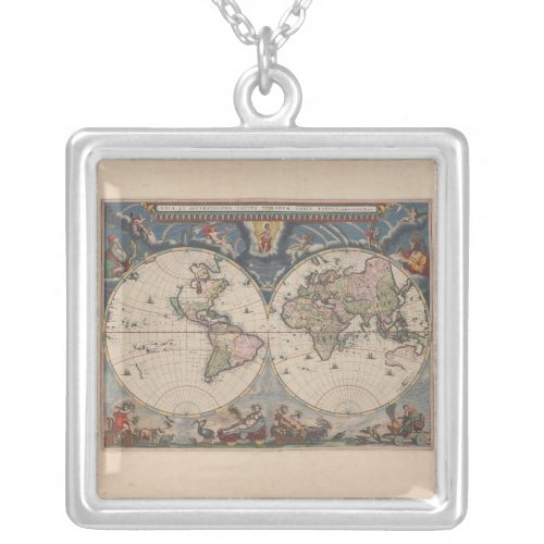 World Map Globe Travel Antique Silver Plated Necklace