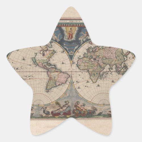 World Map Globe Travel Antique Star Sticker