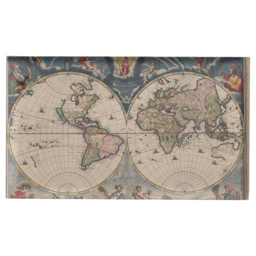 World Map Globe Travel Antique Table Card Holder