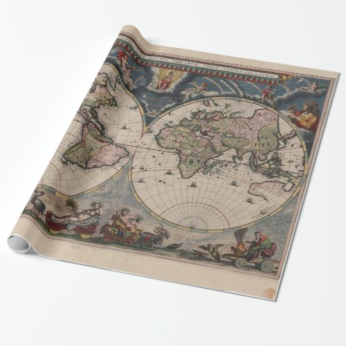 World Map Globe Travel Antique Wrapping Paper