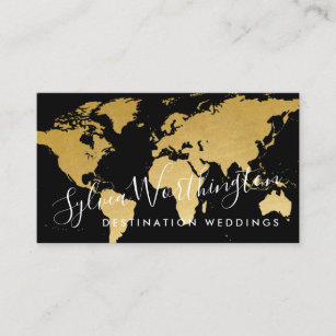 World Map Gold and Black Travel Business Card
