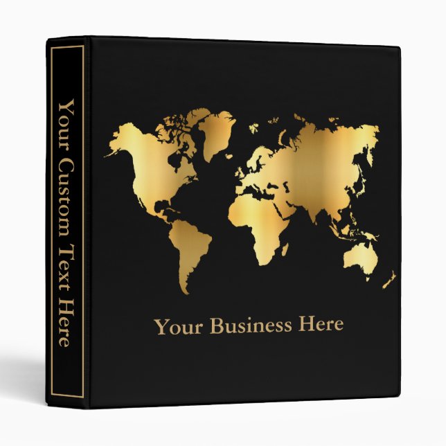 World Map Gold/Black 3 Ring Binder (Front/Spine)