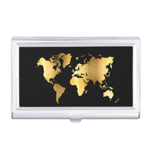 World Map GoldBlack Business Card Case