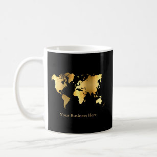 World Map Gold/Black Coffee Mug