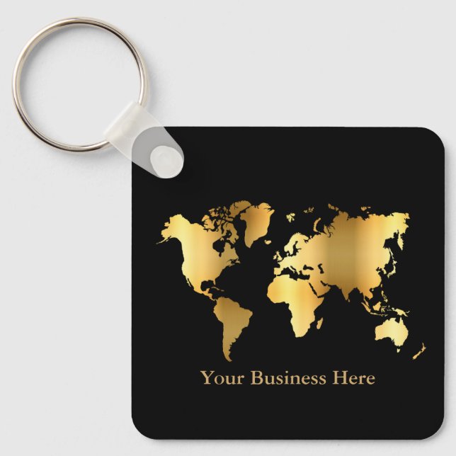 World Map Gold/Black Keychain (Front)