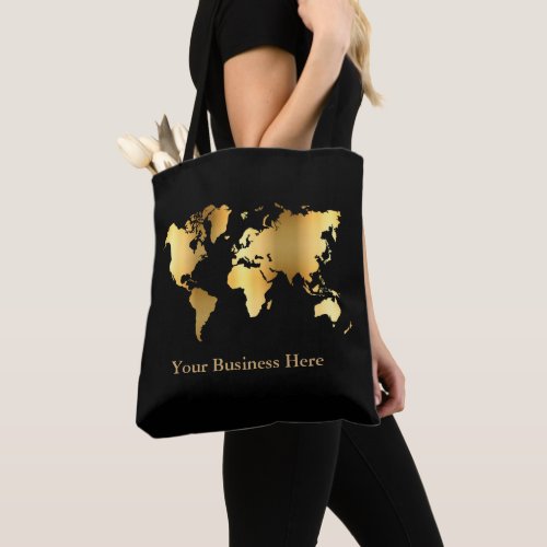 World Map GoldBlack Tote Bag