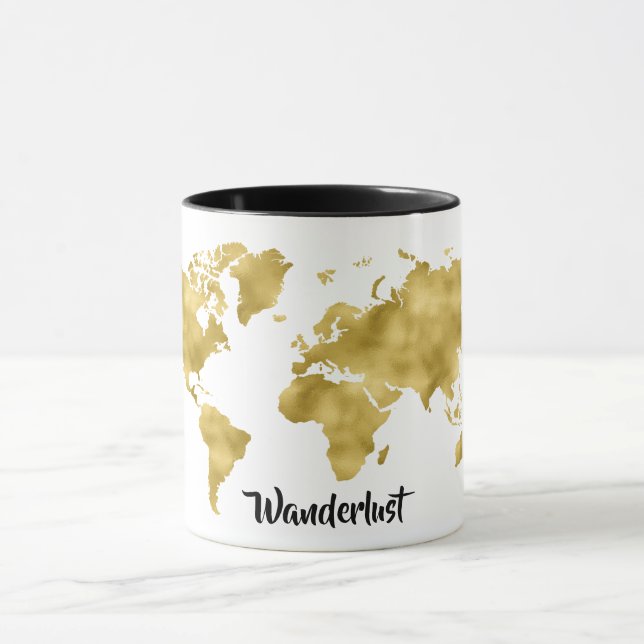 World Map Gold Foil Wanderlust Traveler Blogger Mug (Center)