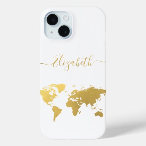 World map gold travelers personalized iPhone 15 case